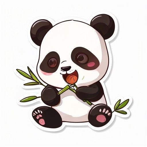 a chibi panda eating bamboo
