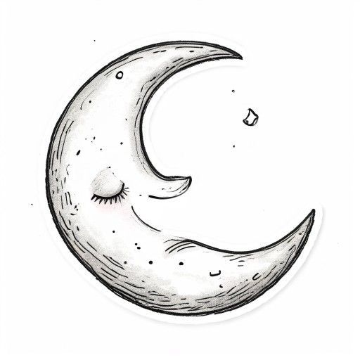 a hand-drawn crescent moon with stars